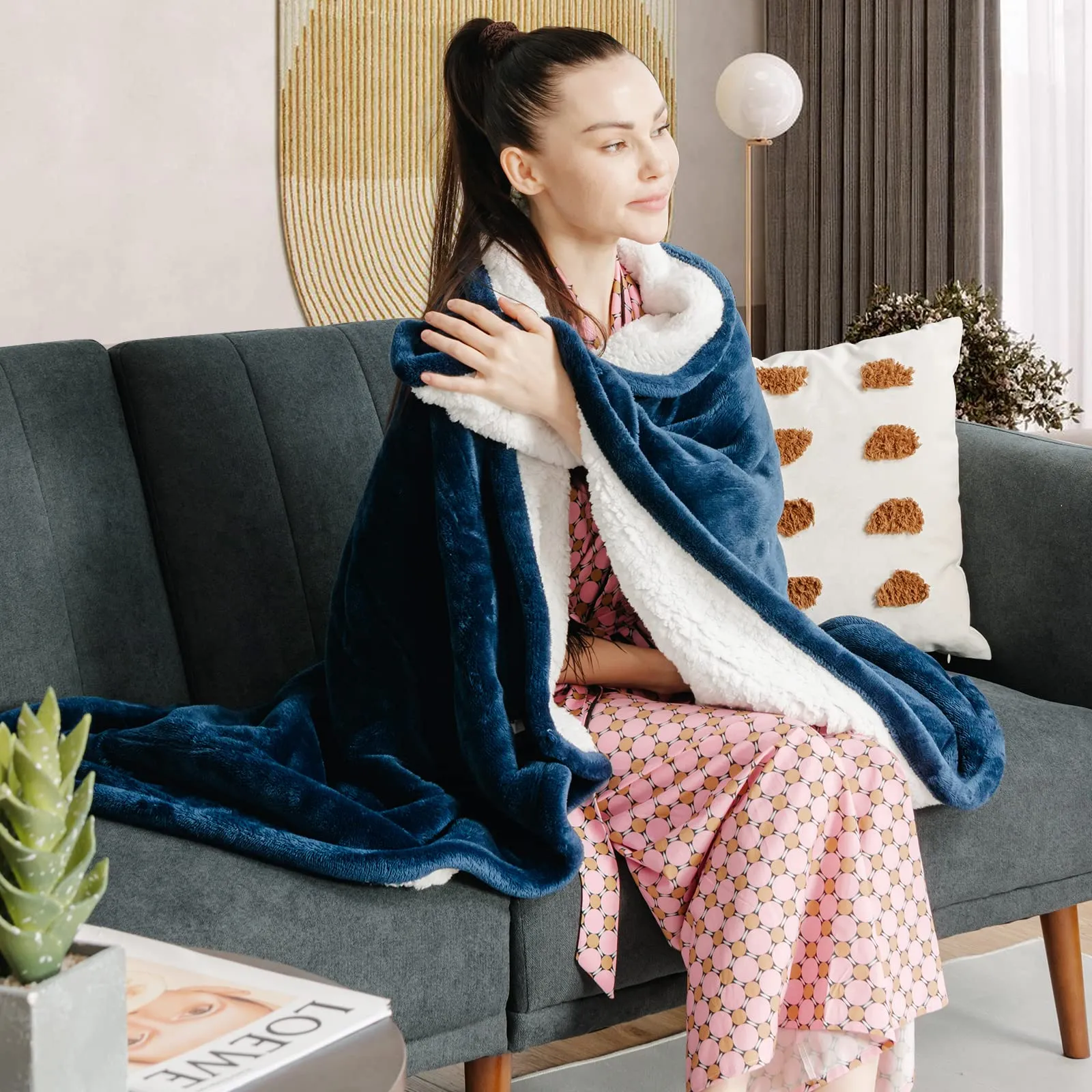 Giantex Electric Blanket Heated Throw, Flannel Sherpa Double Side Heating Blanket 50''x60''
