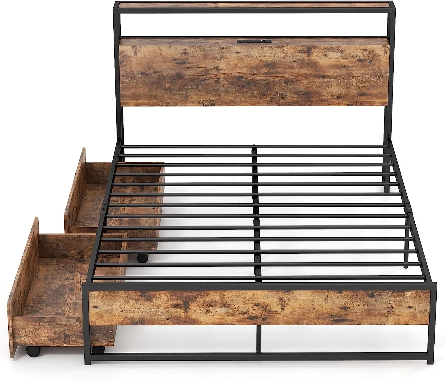Giantex Full Bed Frame with Storage Headboard and Charging Station, with Outlets and USB Ports