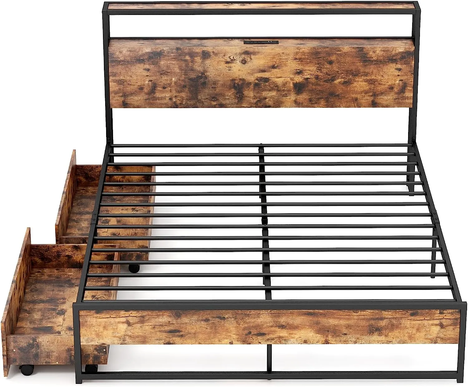 Giantex Full Bed Frame with Storage Headboard and Charging Station, with Outlets and USB Ports