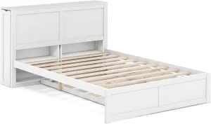 Giantex Full Bed Frame with Twin Trundle, Wooden Bed Wooden Bed Frame with 2 Rolling Bookcases & High Headboard bed frame, queen bed