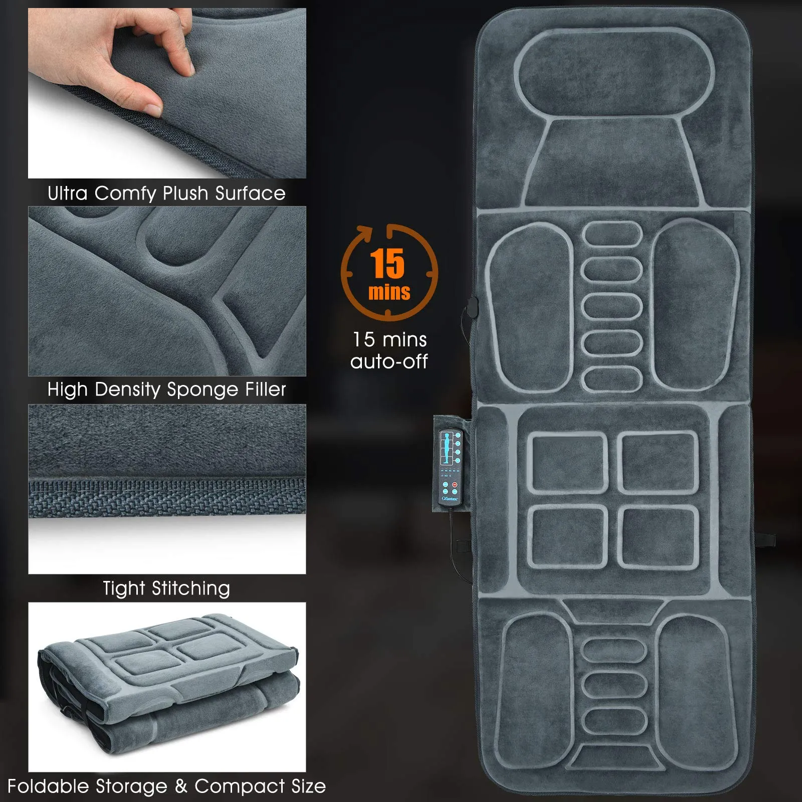 Giantex Full Body Massage Mat with Heat, Back Massage Chair Pad with 10 Vibration Motors