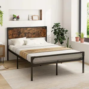 Giantex Full Size Bed Frame with Rustic Headboard & Footboard, Strong Metal Slat Support Mattress Foundation bed frame, queen bed