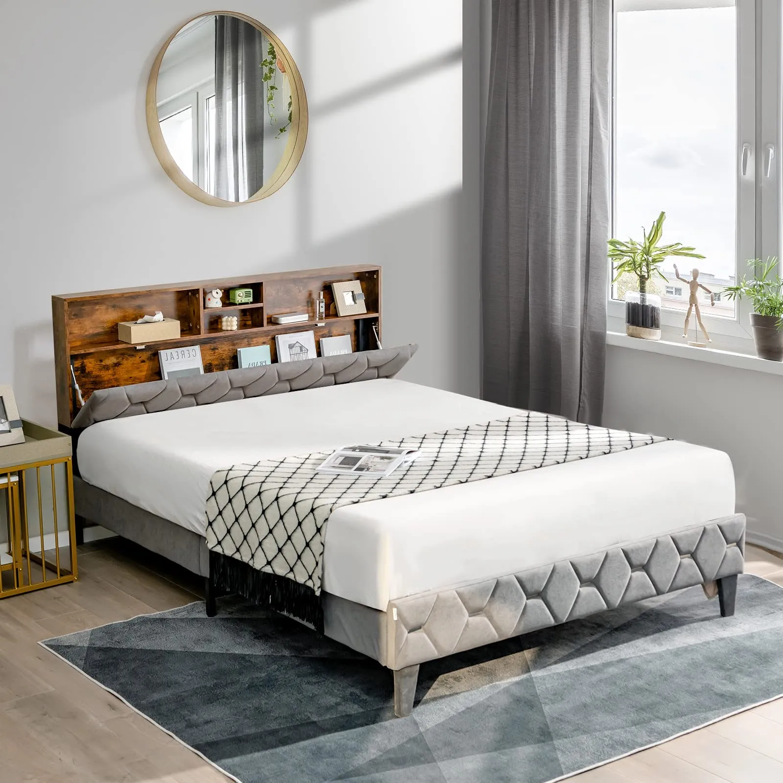 Giantex Full Size Bed Frame with Storage Headboard