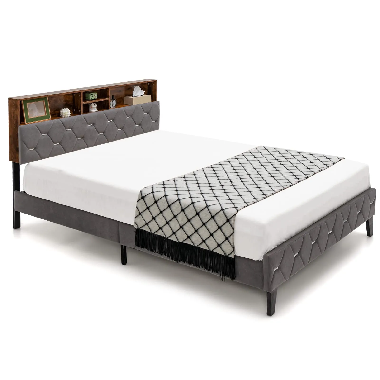 Giantex Full Size Bed Frame with Storage Headboard