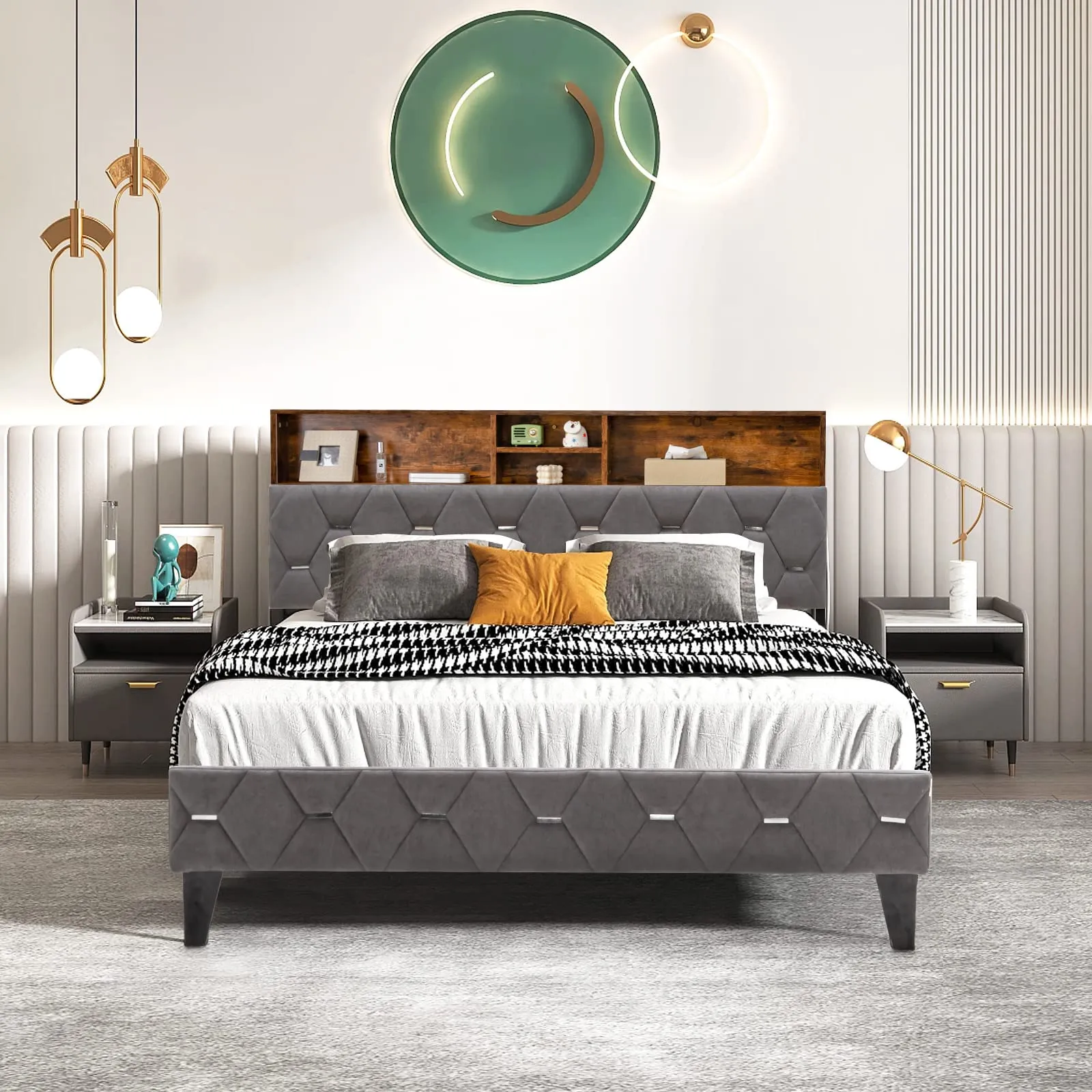 Giantex Full Size Bed Frame with Storage Headboard