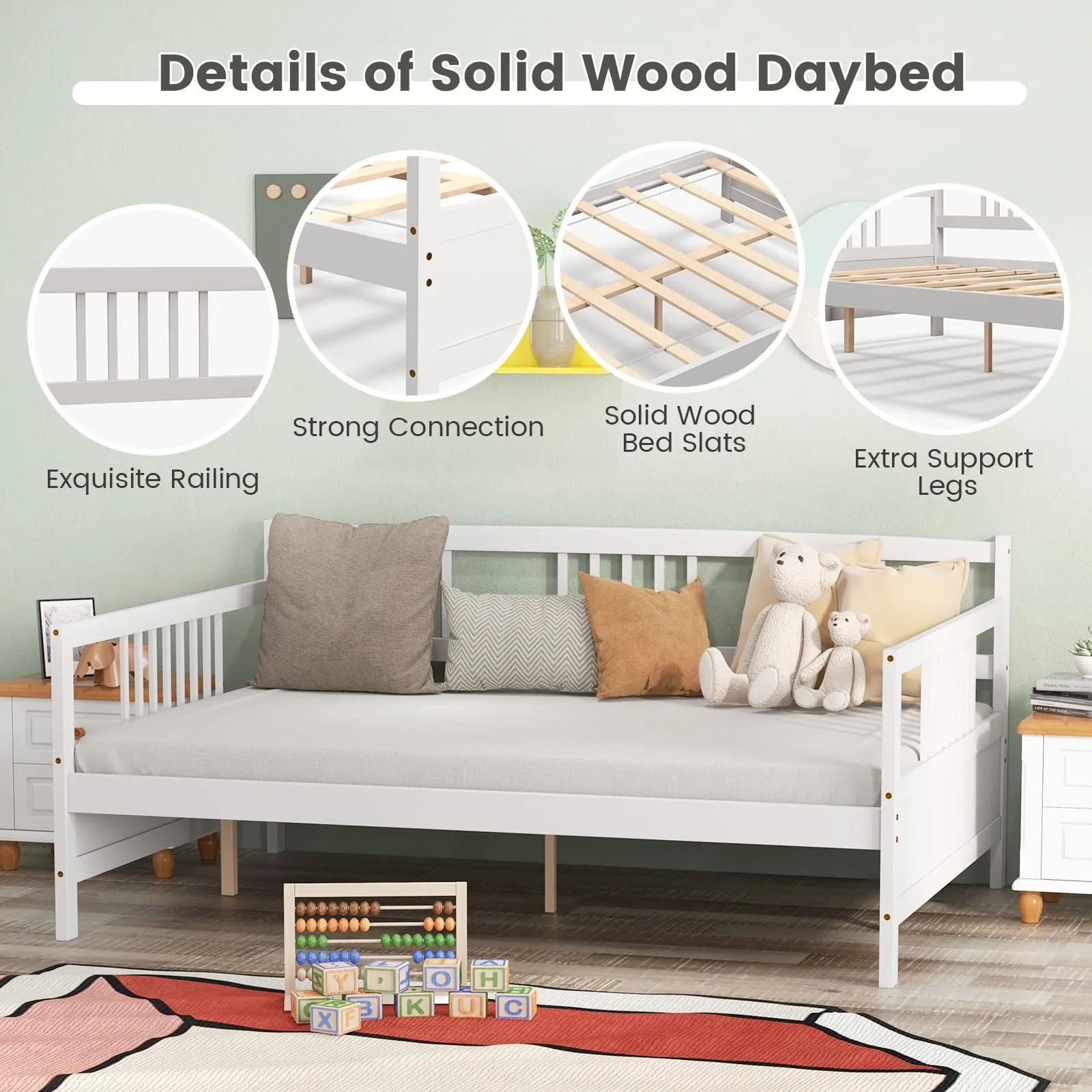 Giantex Full Size Daybed, Wooden Daybed Sofa Bed Frame with Wood Slat Support for Kids Teens (Full)