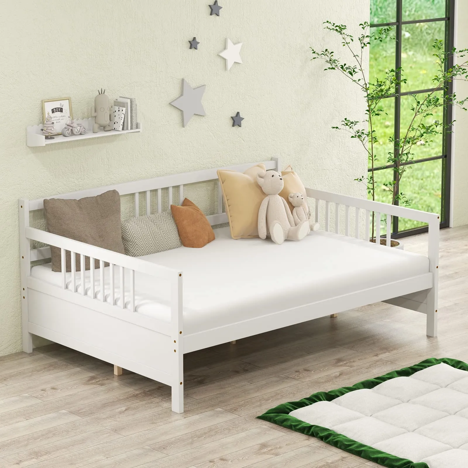 Giantex Full Size Daybed, Wooden Daybed Sofa Bed Frame with Wood Slat Support for Kids Teens (Full)