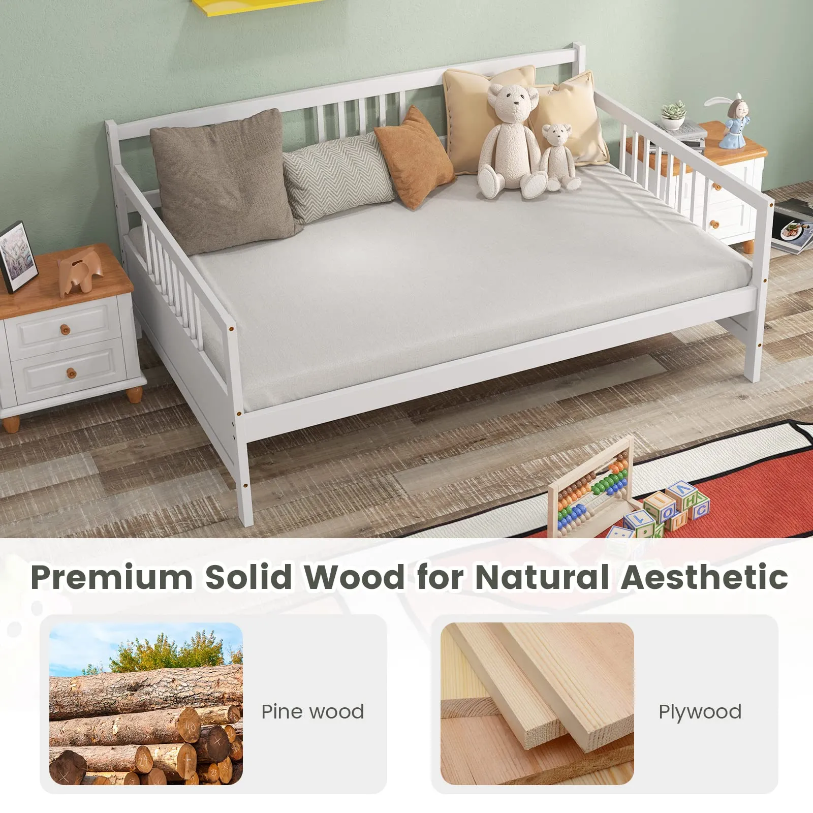Giantex Full Size Daybed, Wooden Daybed Sofa Bed Frame with Wood Slat Support for Kids Teens (Full)