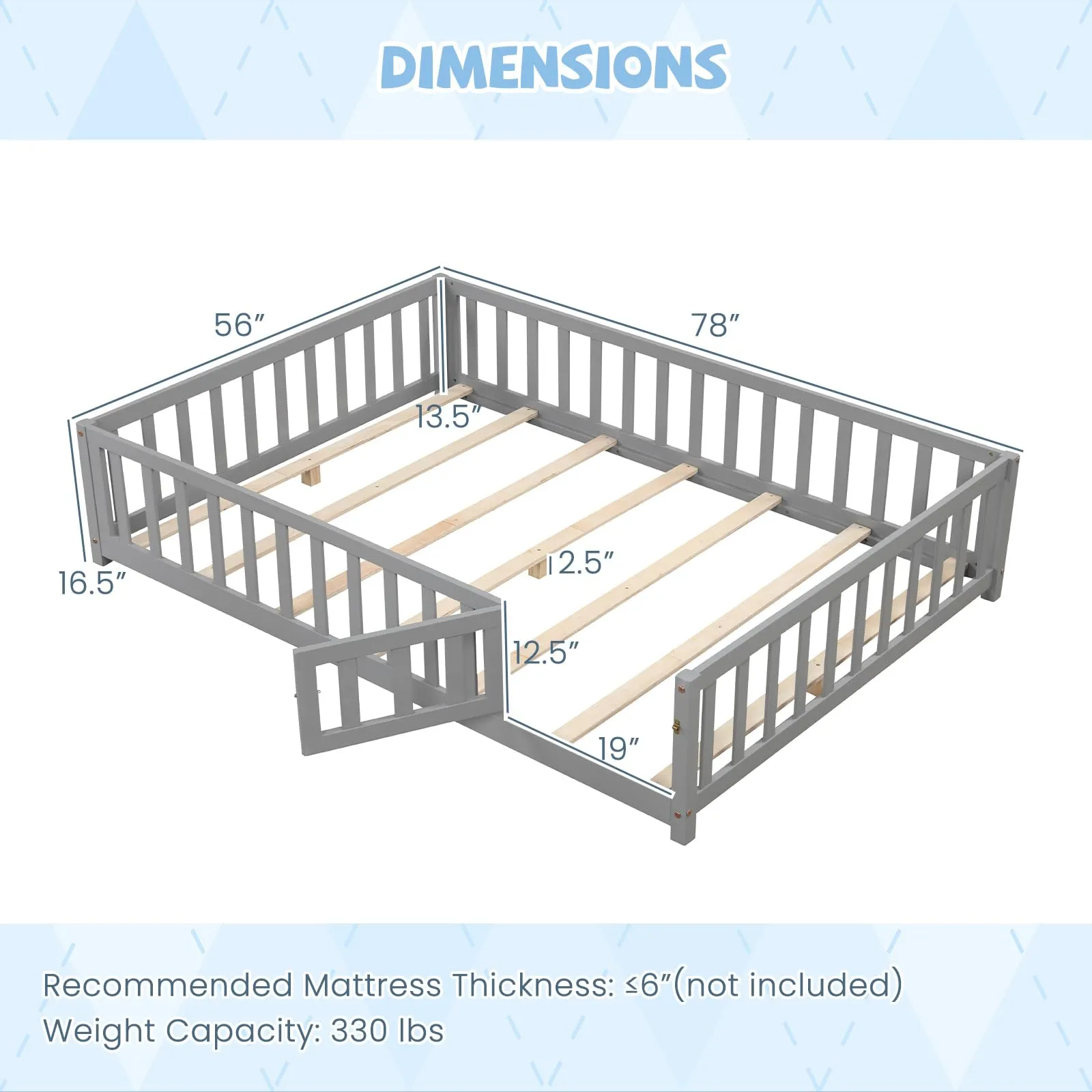 Giantex Full Size Floor Bed for Kids, Montessori Floor Bed with Wood Slats & Safety Guardrails