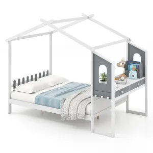 Giantex Full Size House Bed with Study Desk bed frame, queen bed