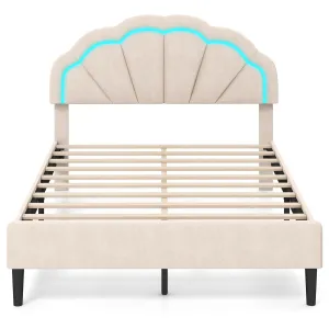 Giantex Full Size LED Bed Frame, Velvet Upholstered Full Platform Bed with Adjustable Cloud Headboard bed frame, queen bed