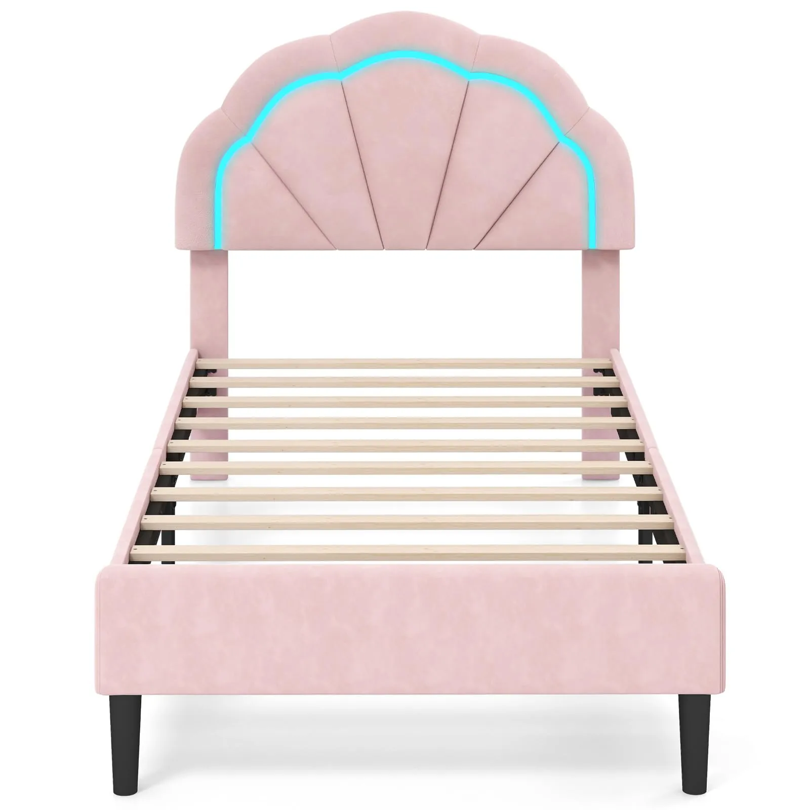 Giantex Full Size LED Bed Frame, Velvet Upholstered Full Platform Bed with Adjustable Cloud Headboard