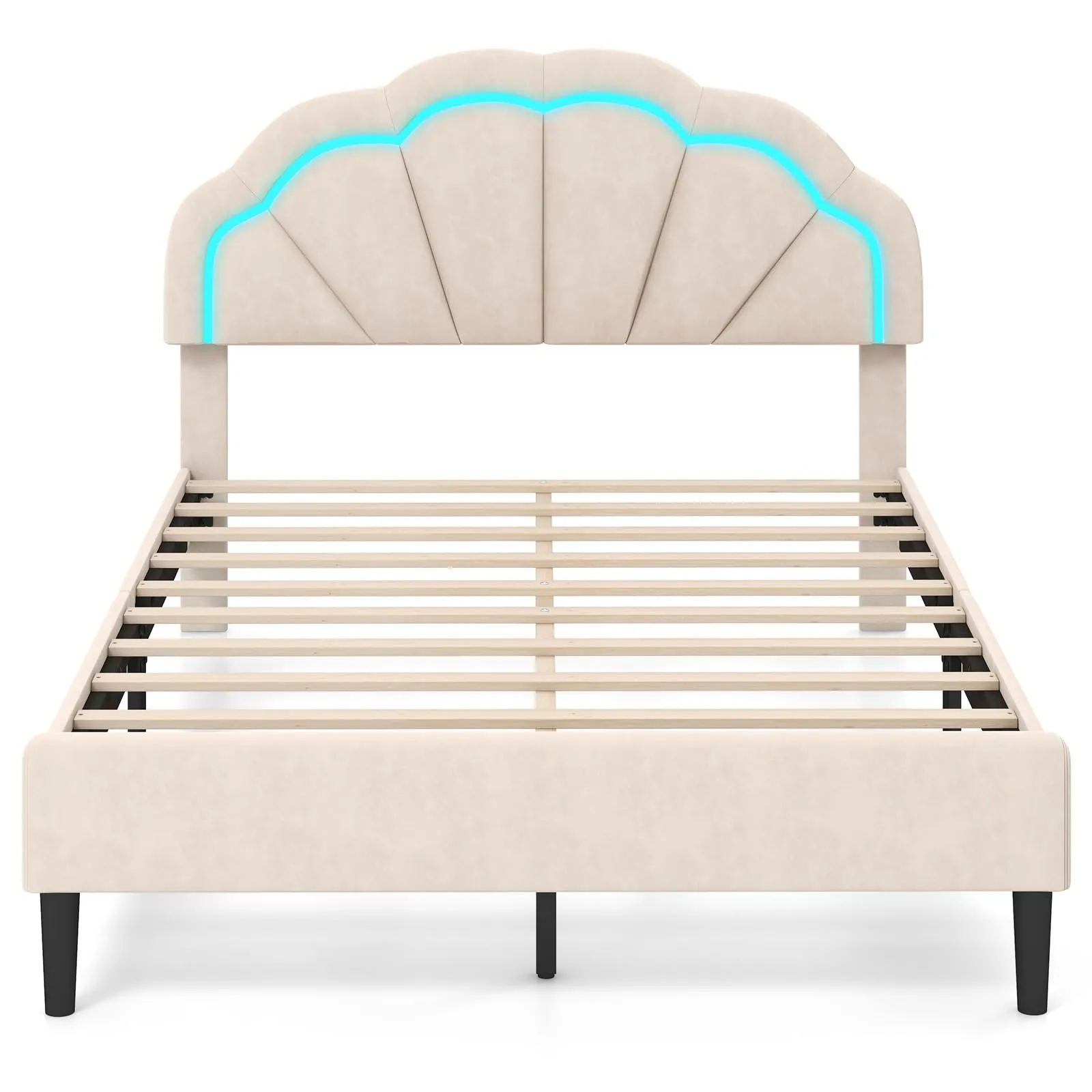 Giantex Full Size LED Bed Frame, Velvet Upholstered Full Platform Bed with Adjustable Cloud Headboard bed frame, queen bed