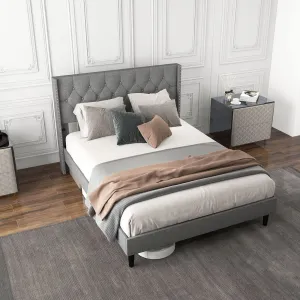 Giantex Full Size Linen Fabric Upholstered Platform Bed Frame bed frame, queen bed