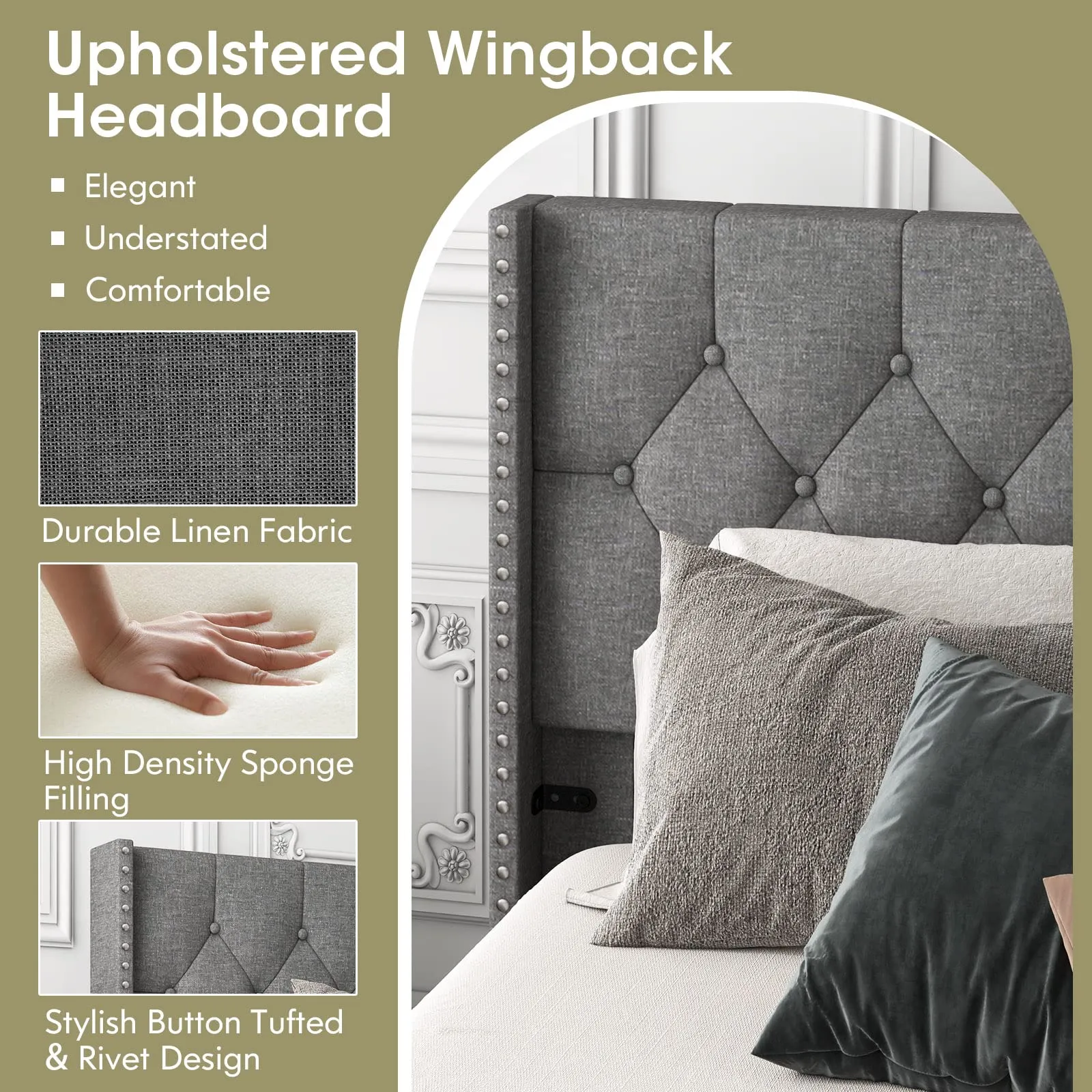 Giantex Full Size Linen Fabric Upholstered Platform Bed Frame