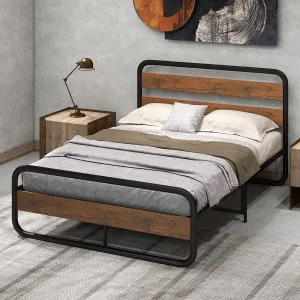 Giantex Full Size Metal Bed Frame, Platform Bed with Round Wooden Headboard and Footboard bed frame, queen bed