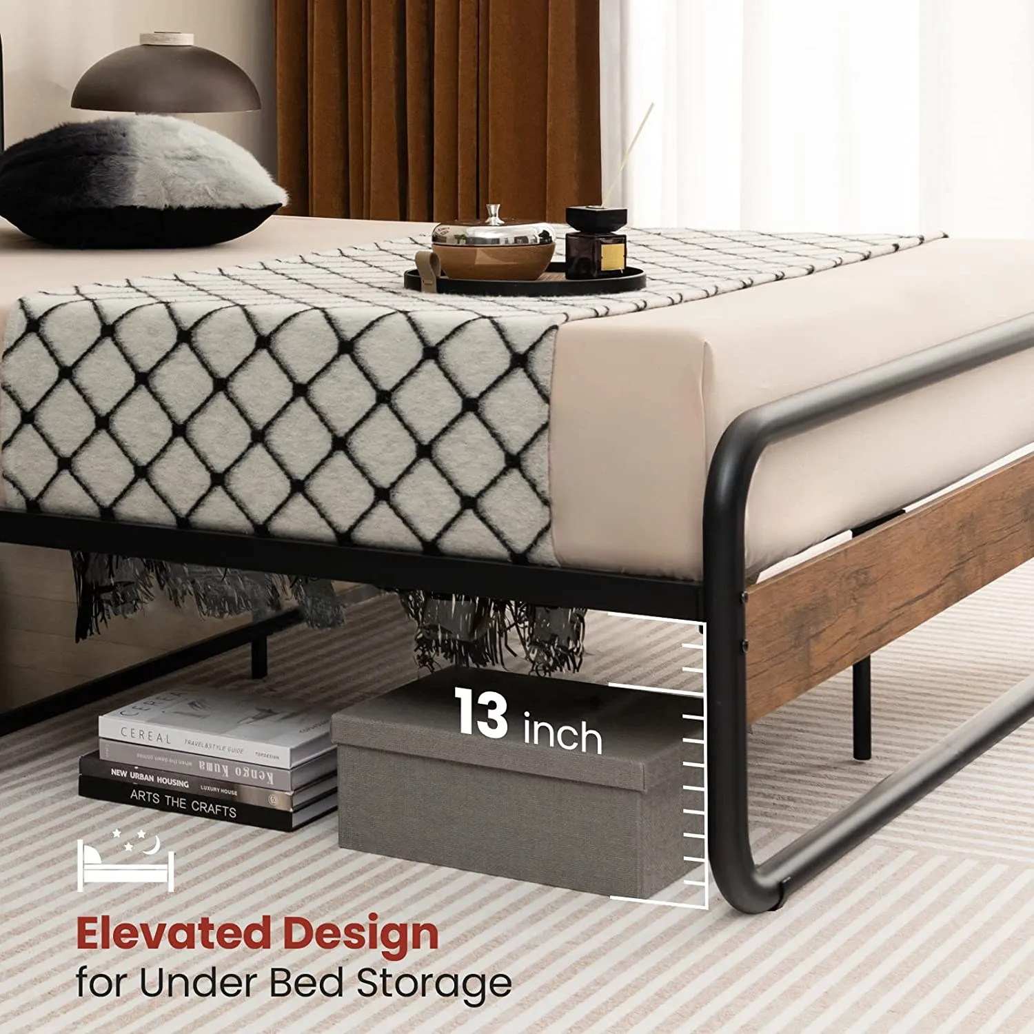 Giantex Full Size Metal Bed Frame, Platform Bed with Round Wooden Headboard and Footboard