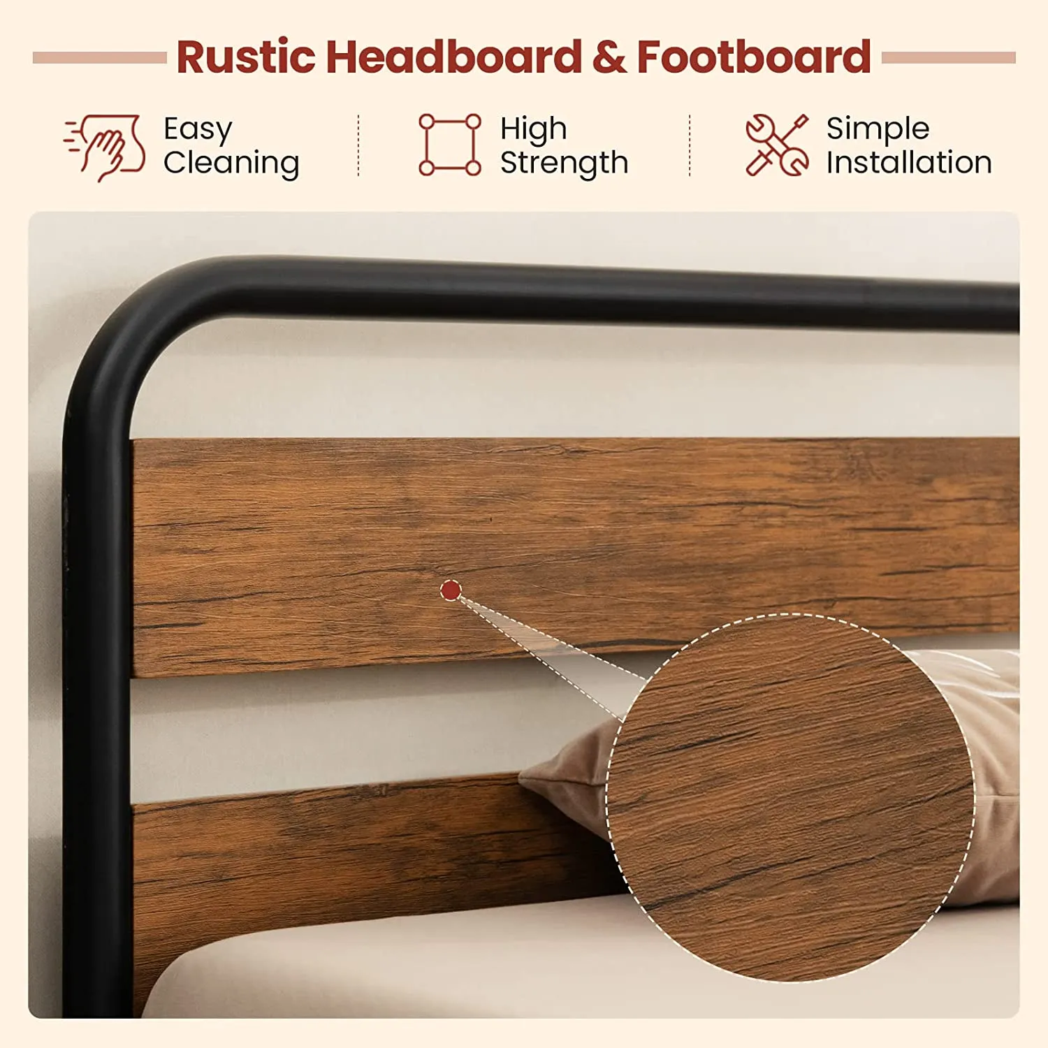 Giantex Full Size Metal Bed Frame, Platform Bed with Round Wooden Headboard and Footboard