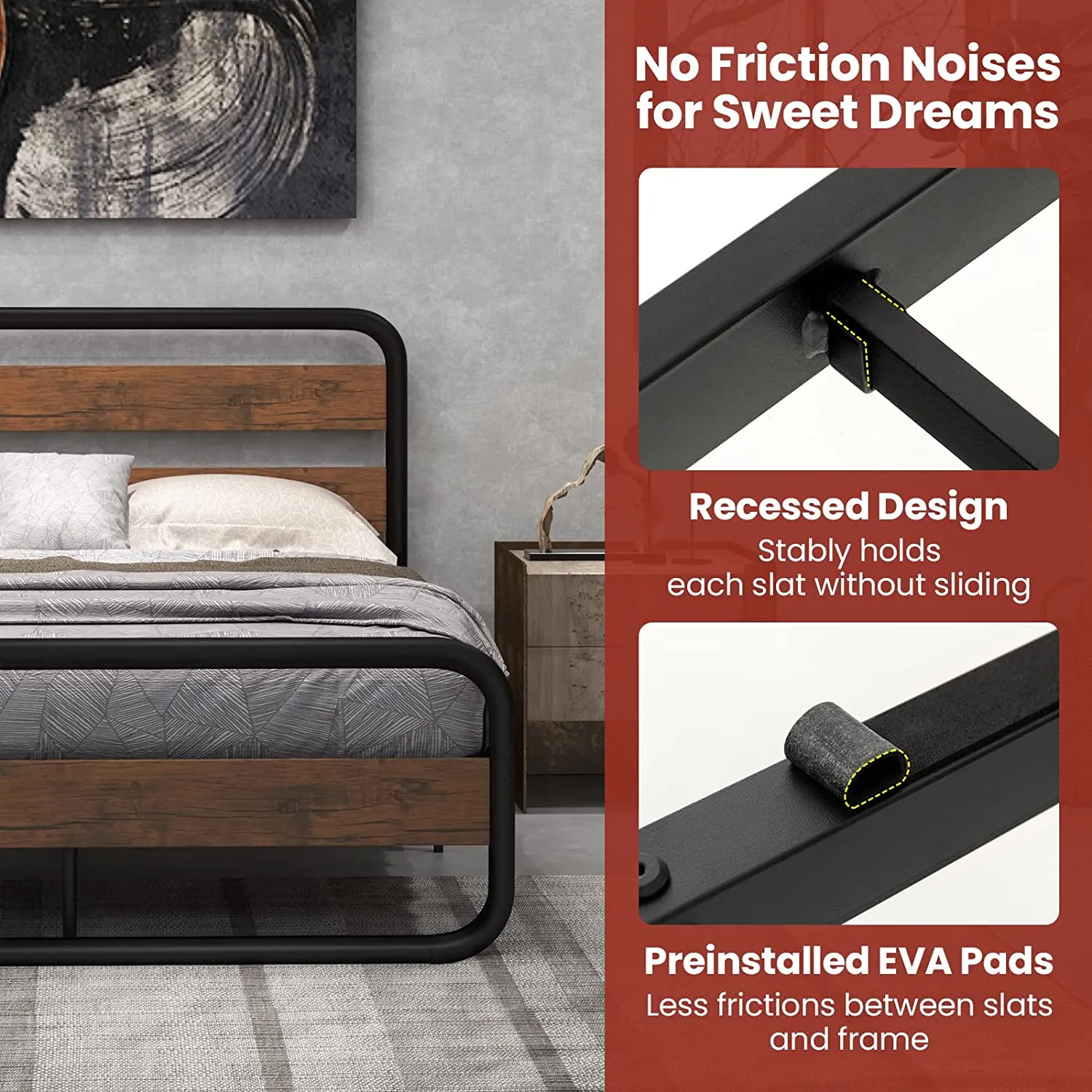 Giantex Full Size Metal Bed Frame, Platform Bed with Round Wooden Headboard and Footboard