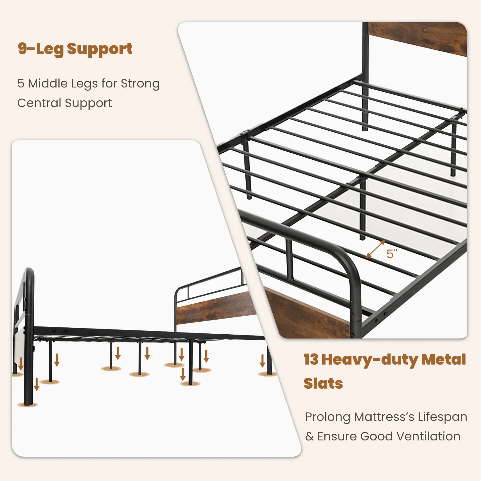 Giantex Full Size Metal Bed Frame with Wood Headboard and Footboard
