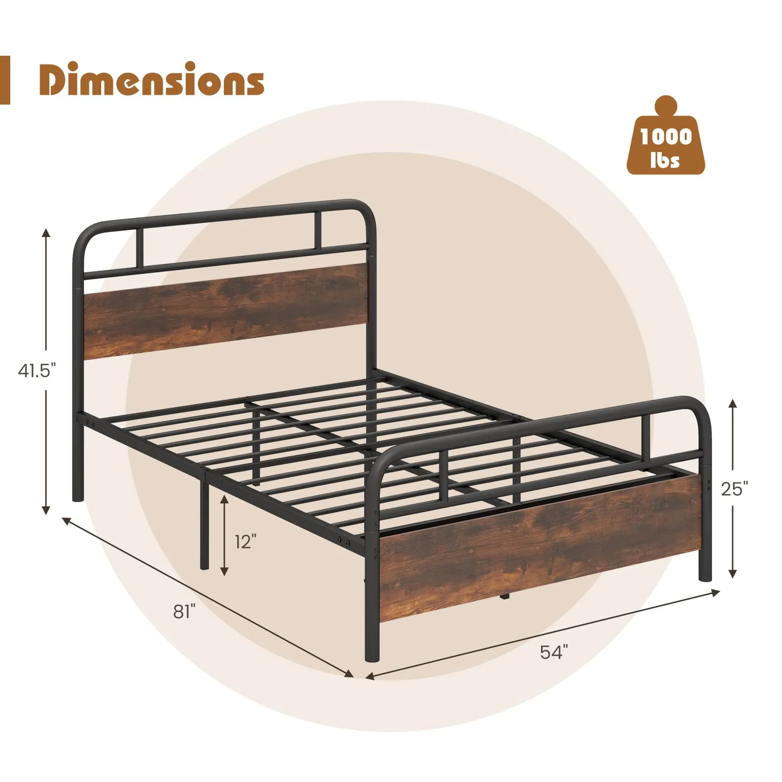 Giantex Full Size Metal Bed Frame with Wood Headboard and Footboard