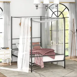 Giantex Full Size Metal Canopy Bed Frame, Modern Platform Bed Frame with 4 Poster & Headboard bed frame, queen bed