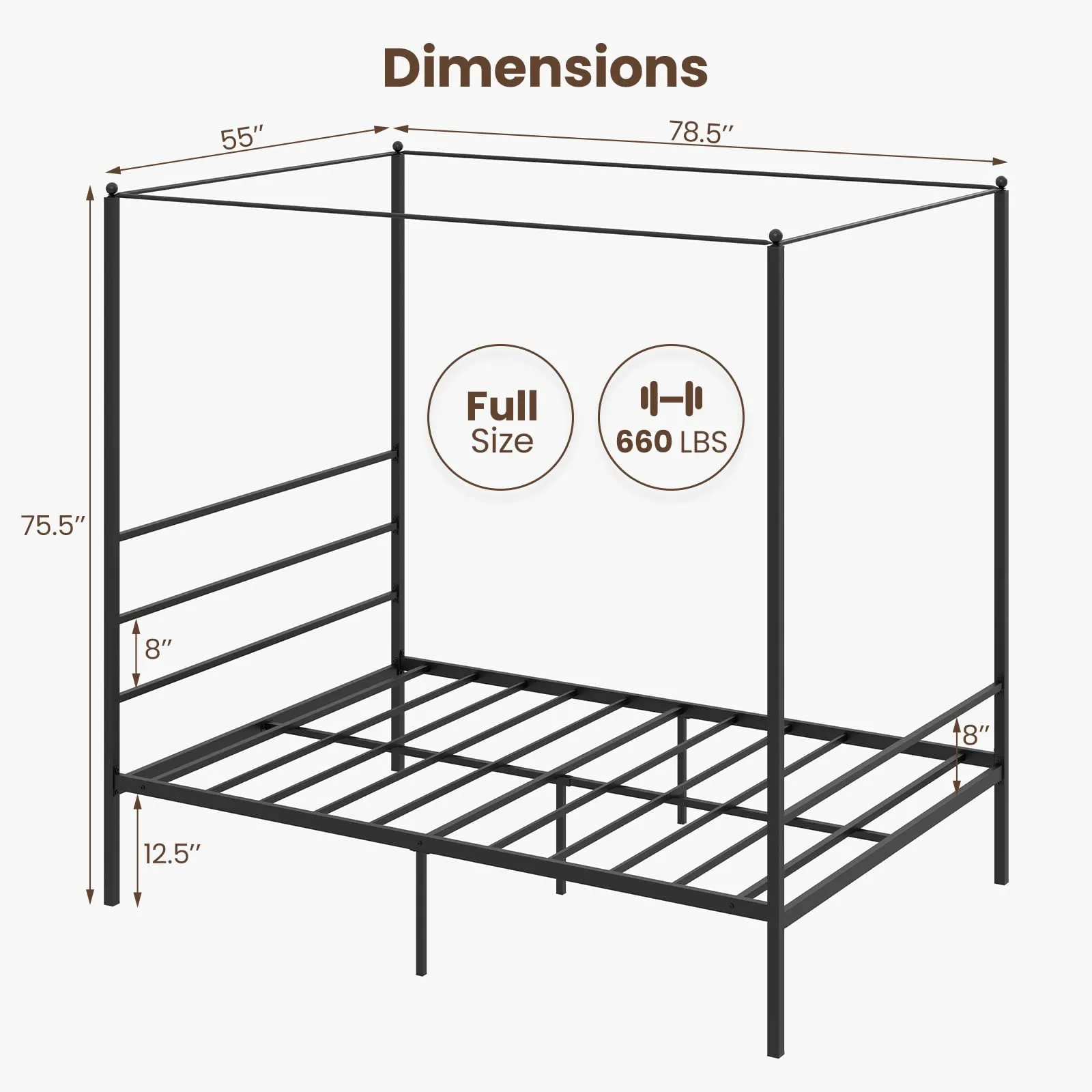 Giantex Full Size Metal Canopy Bed Frame, Modern Platform Bed Frame with 4 Poster & Headboard