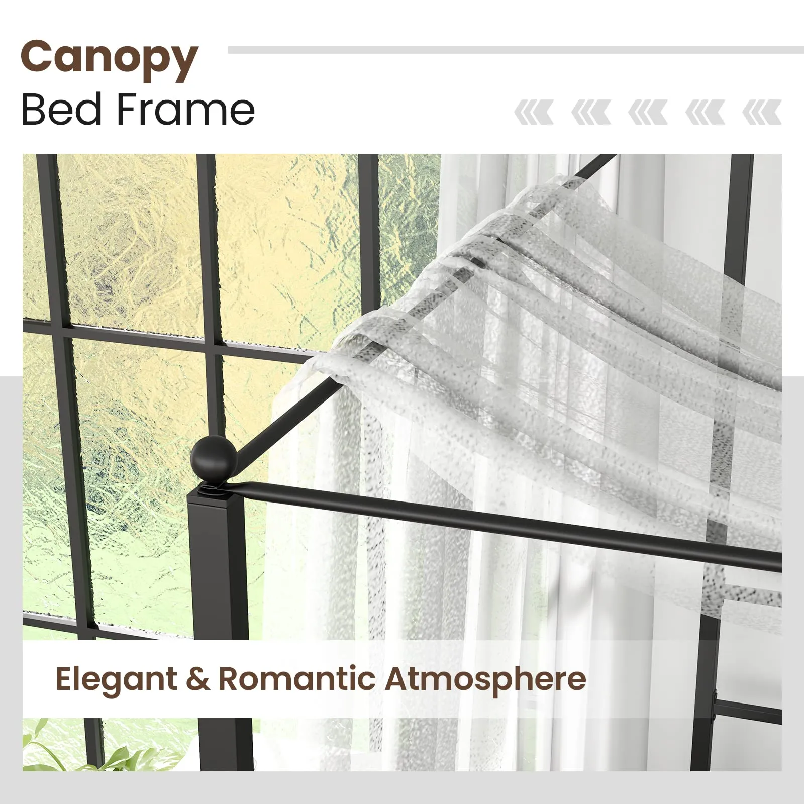 Giantex Full Size Metal Canopy Bed Frame, Modern Platform Bed Frame with 4 Poster & Headboard