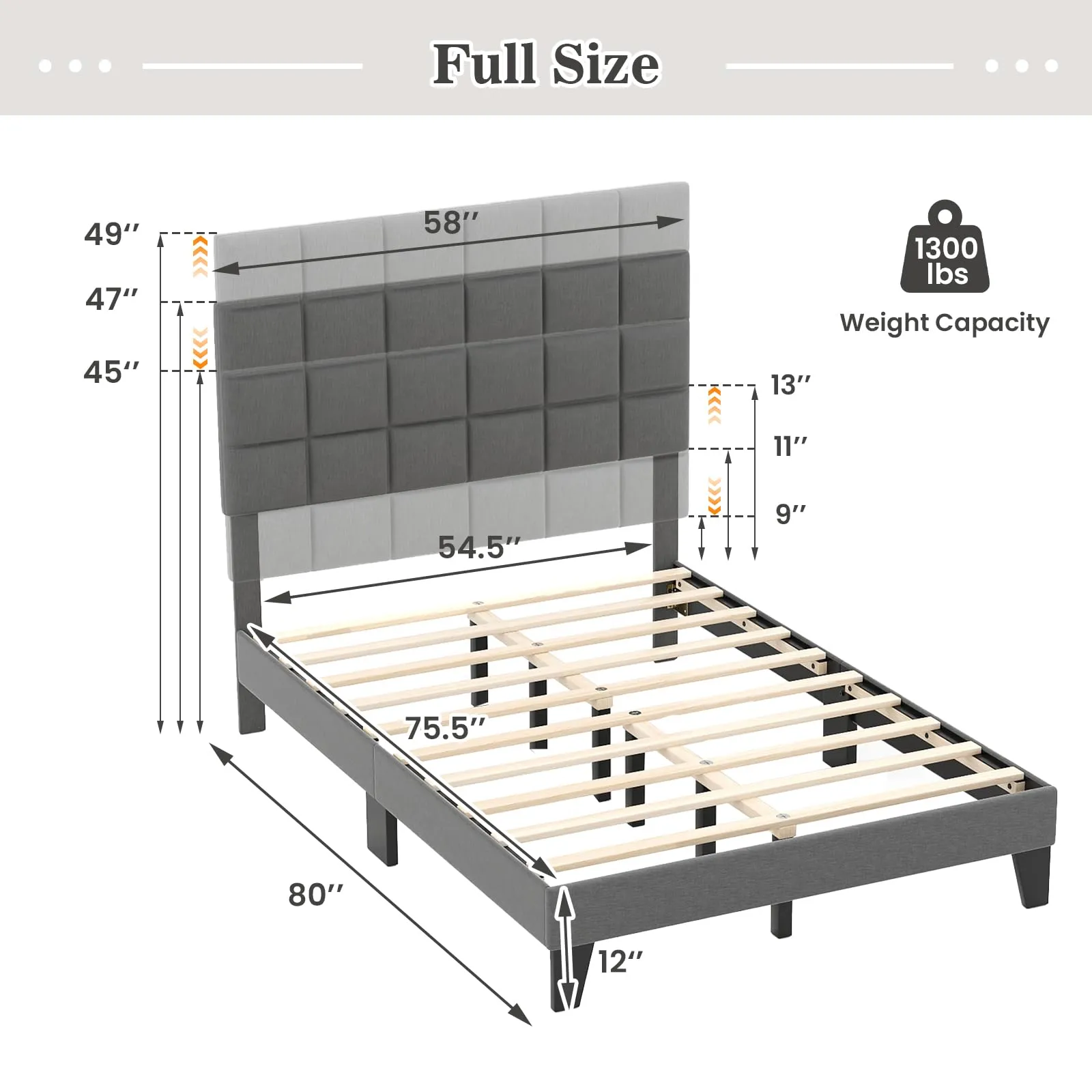 Giantex Full Size Platform Bed, Linen Fabric Upholstered Bed Frame with Adjustable Headboard & Wooden Slat Support