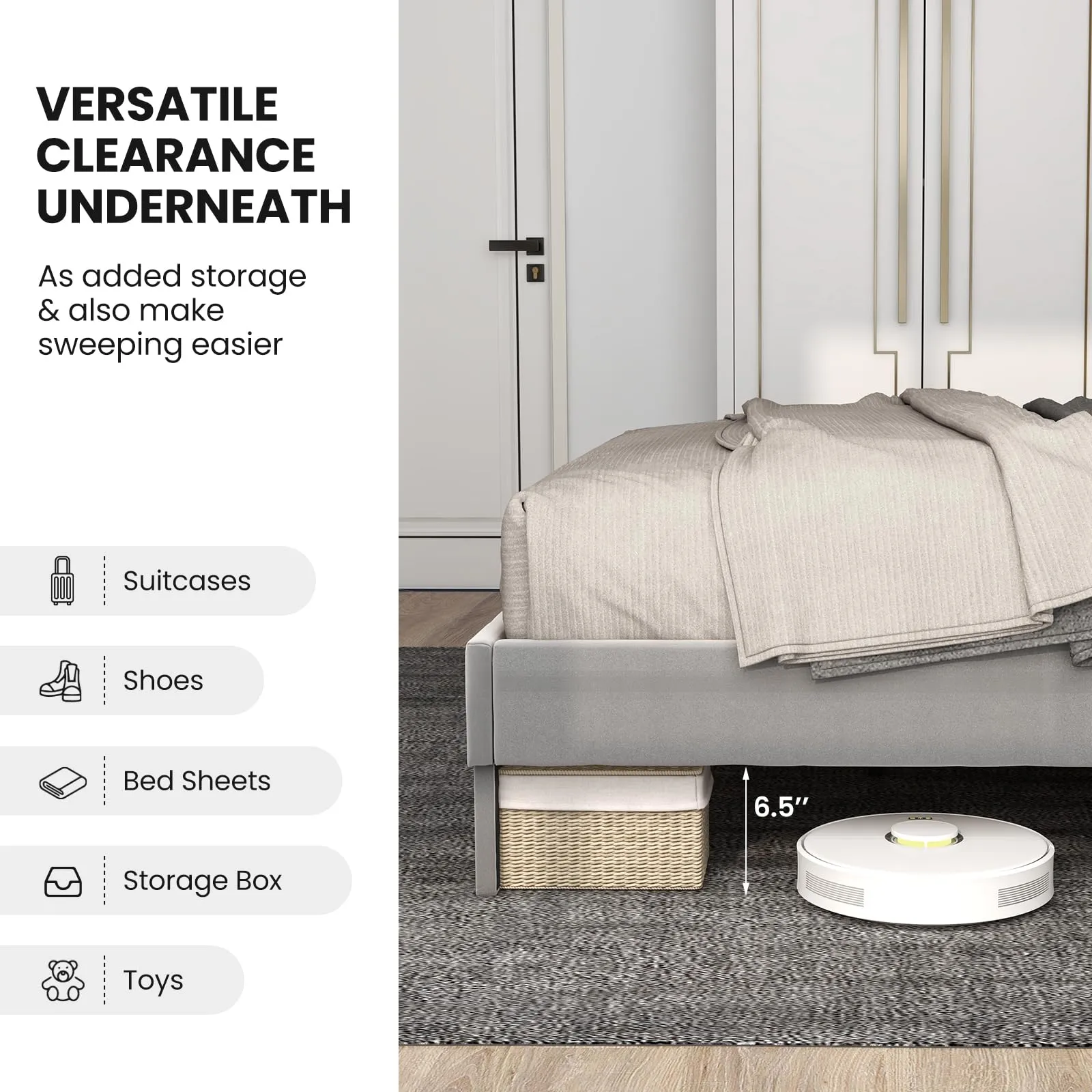 Giantex Full Size Velvet Bed Frame with Headboard, Modern Upholstered Platform Bed, No Box Spring Needed, Black & Gray