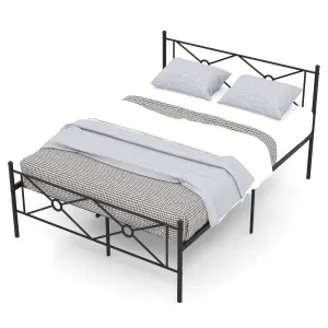 Giantex Full/Queen Size Metal Platform Bed Frame with Vintage Headboard and Footboard bed frame, queen bed