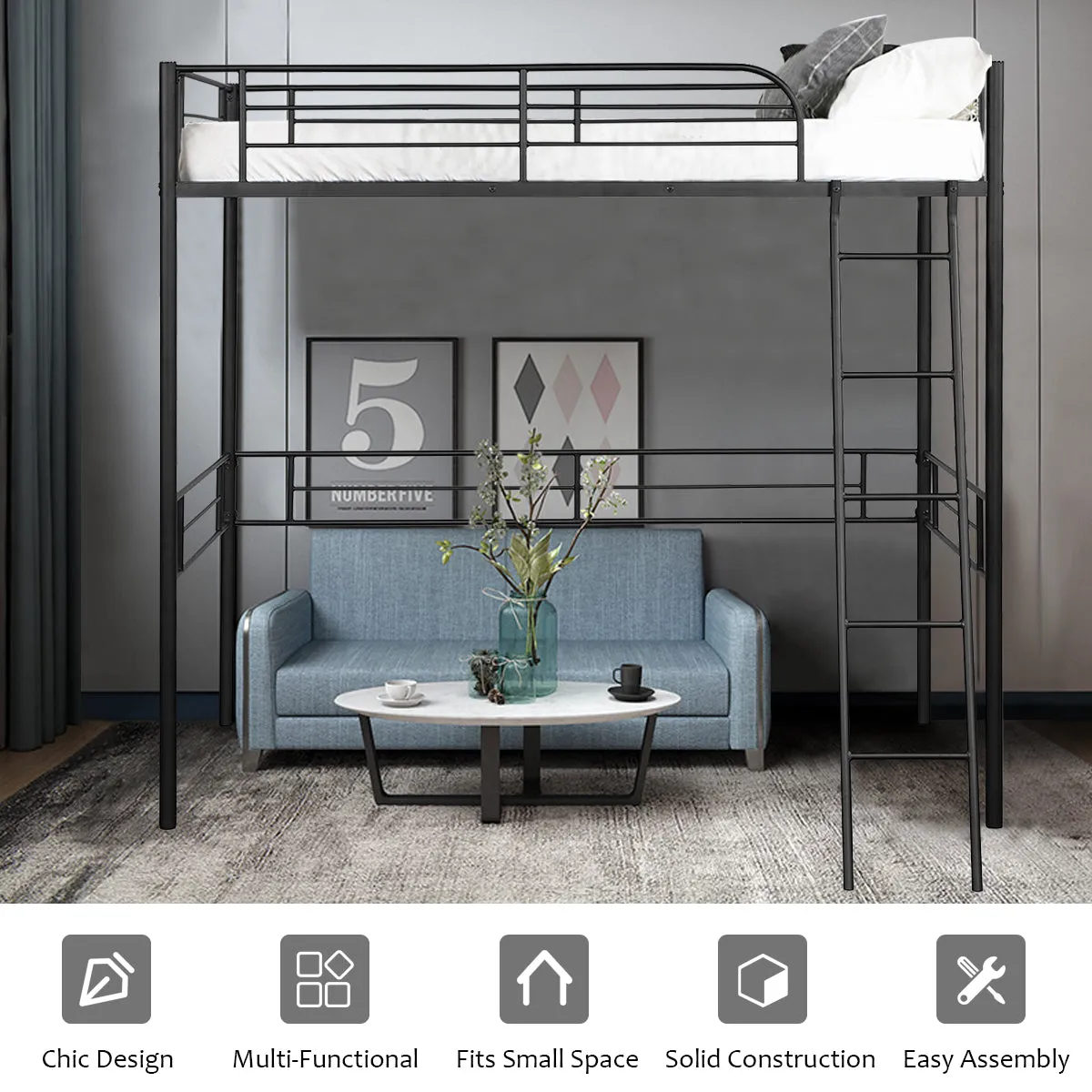 Giantex Heavy Duty Twin Loft Bed with Ladder