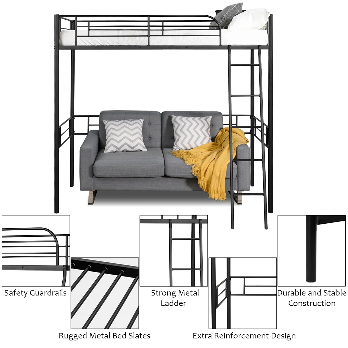 Giantex Heavy Duty Twin Loft Bed with Ladder