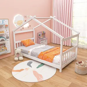 Giantex House Bed Twin, Solid Wood Kids House Bed with Roof bed frame, queen bed