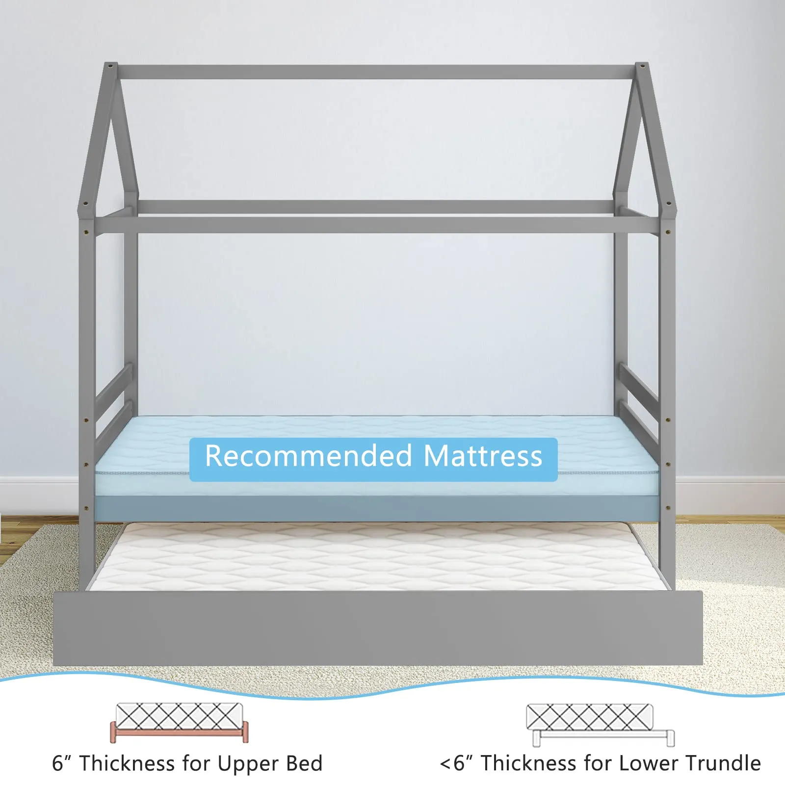Giantex House Bed with Trundle, Solid Wood Twin Size Daybed for Girls & Boys