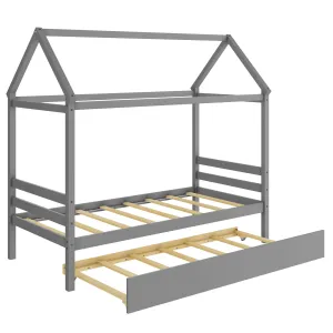 Giantex House Bed with Trundle, Solid Wood Twin Size Daybed for Girls & Boys bed frame, queen bed