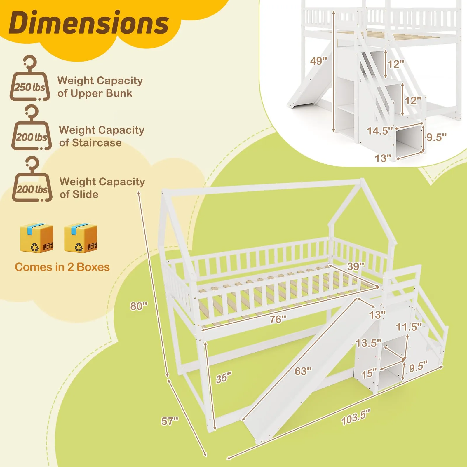 Giantex House Bunk Bed Twin Over Twin with Slide and Stairs
