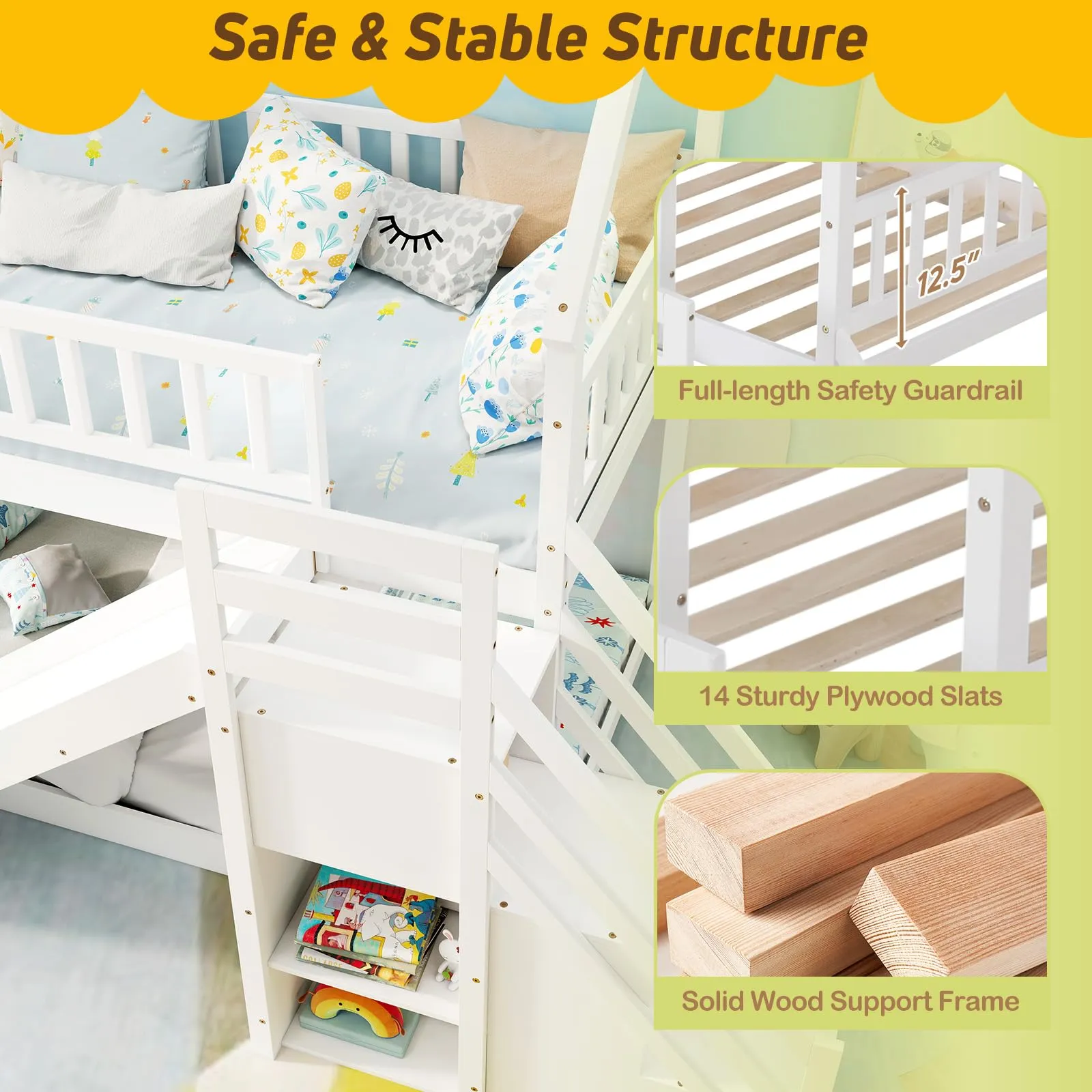 Giantex House Bunk Bed Twin Over Twin with Slide and Stairs
