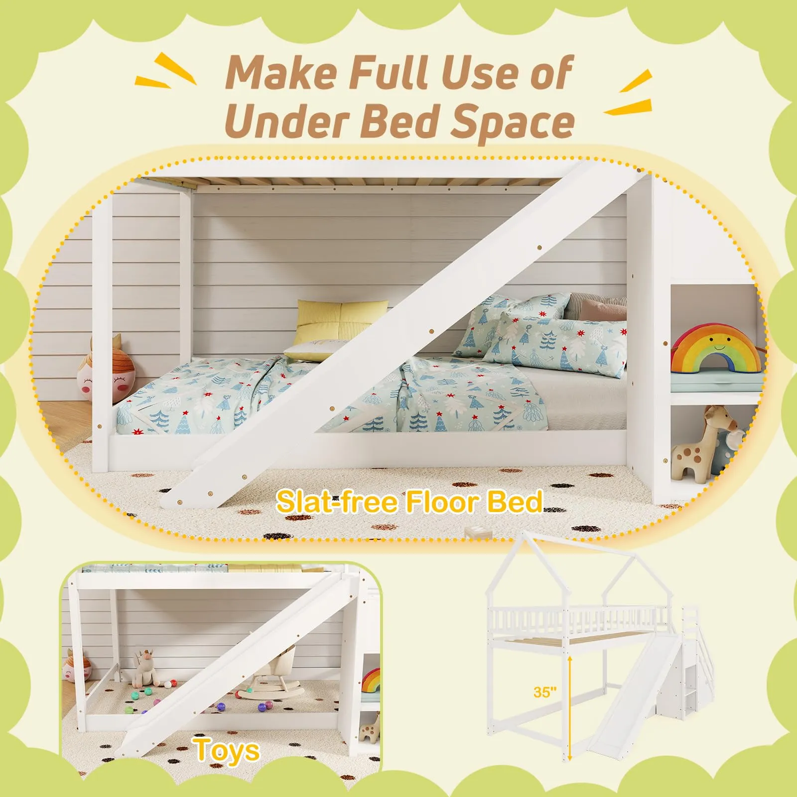 Giantex House Bunk Bed Twin Over Twin with Slide and Stairs
