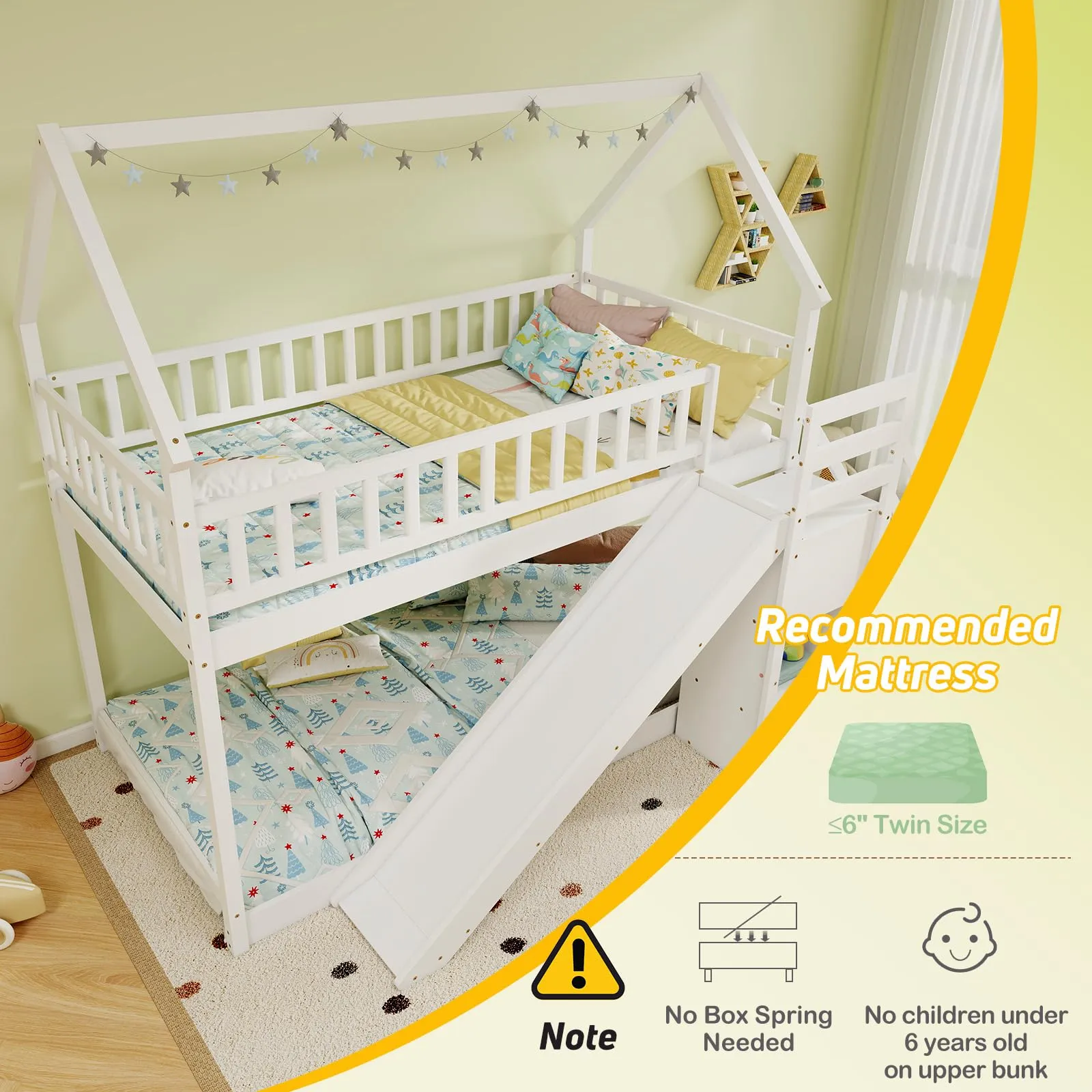 Giantex House Bunk Bed Twin Over Twin with Slide and Stairs