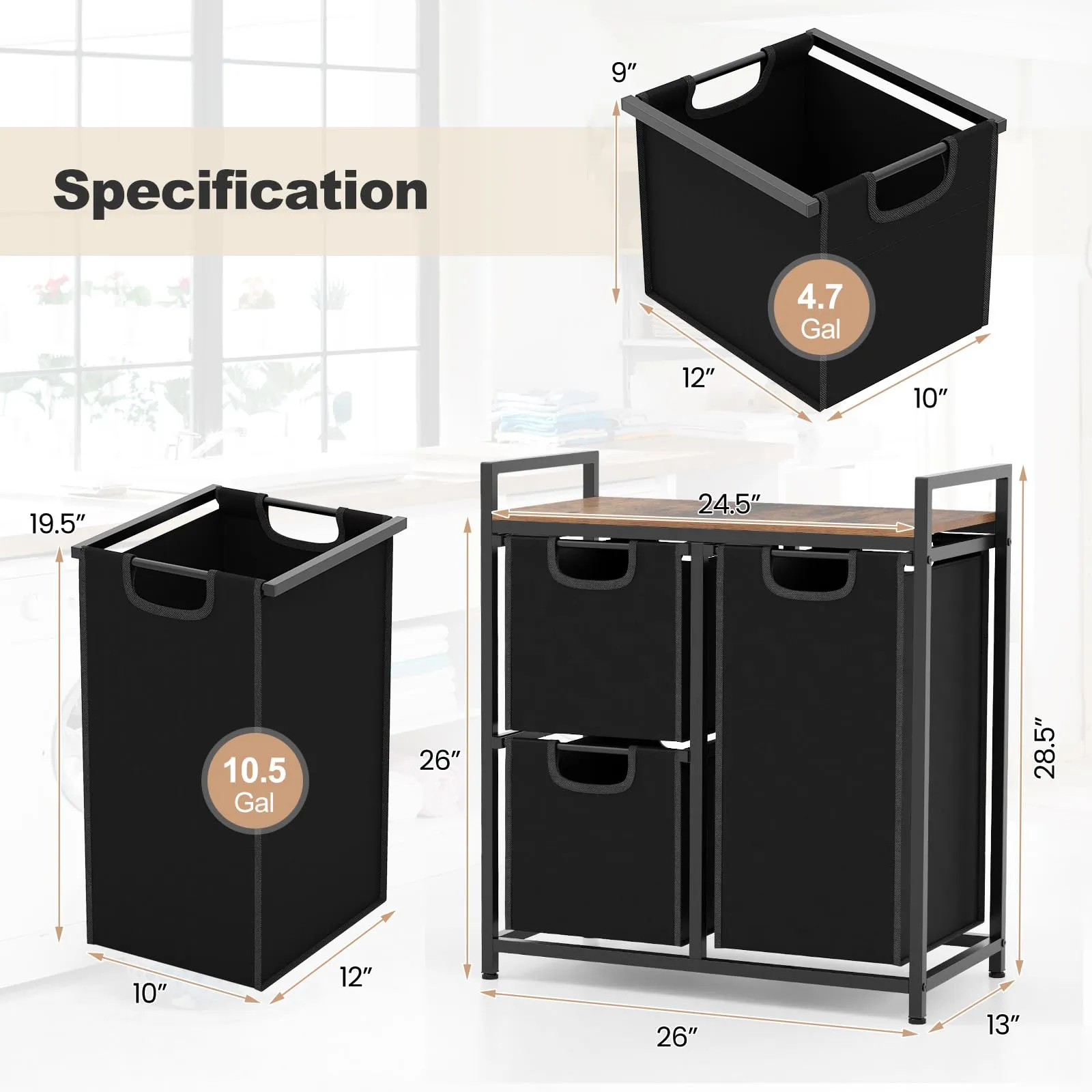 Giantex Laundry Hamper, Laundry Basket Organizer with 3 Pull-Out Removable Bags