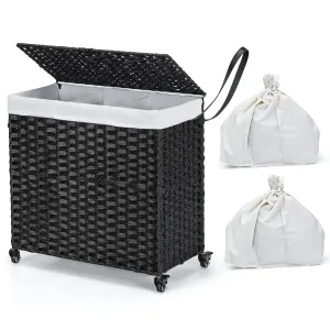Giantex Laundry Hamper w/Wheels, 3 Section Hamper 125L w/2 Removable Liner Bags bathroom organizer, toilet brush holder