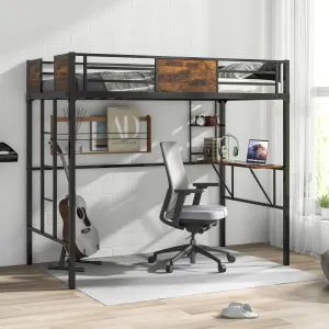 Giantex Loft Bed Twin Size with Desk and Storage Shelf bed frame, queen bed