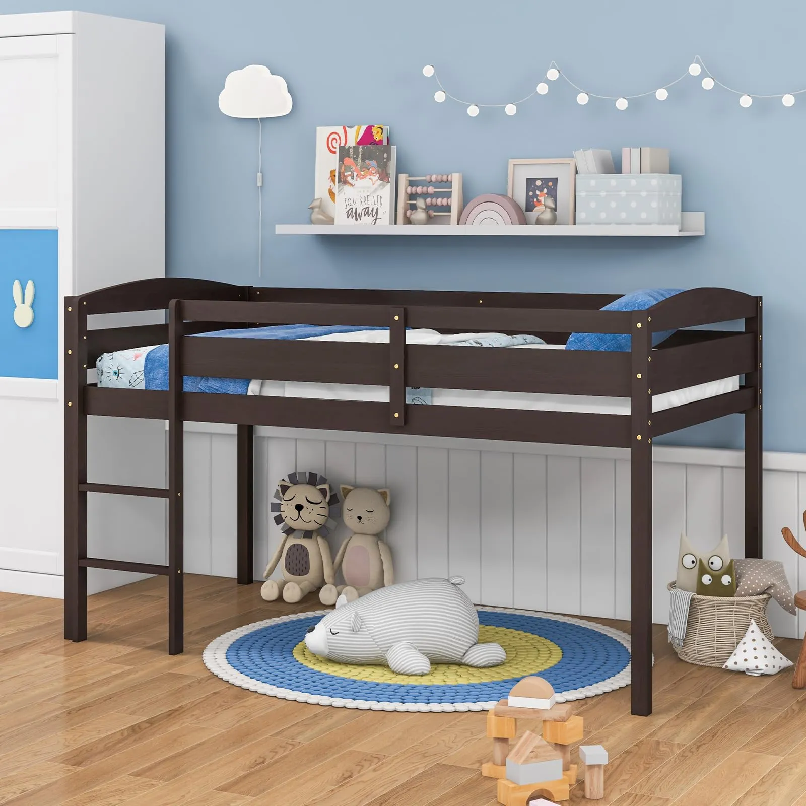 Giantex Loft Bed with Ladder bed frame, queen bed
