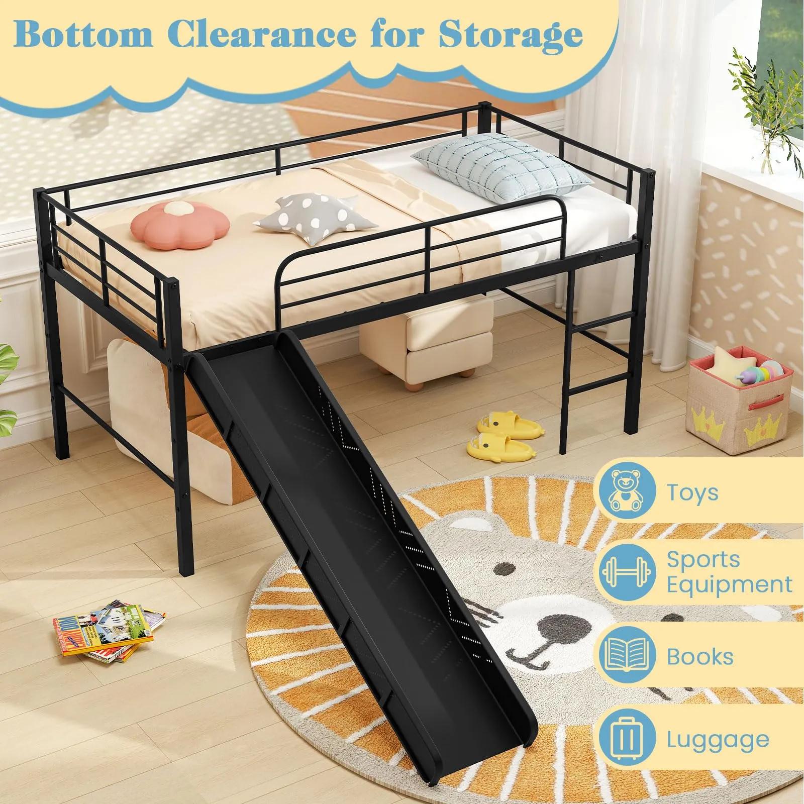 Giantex Low Loft Bed with Slide