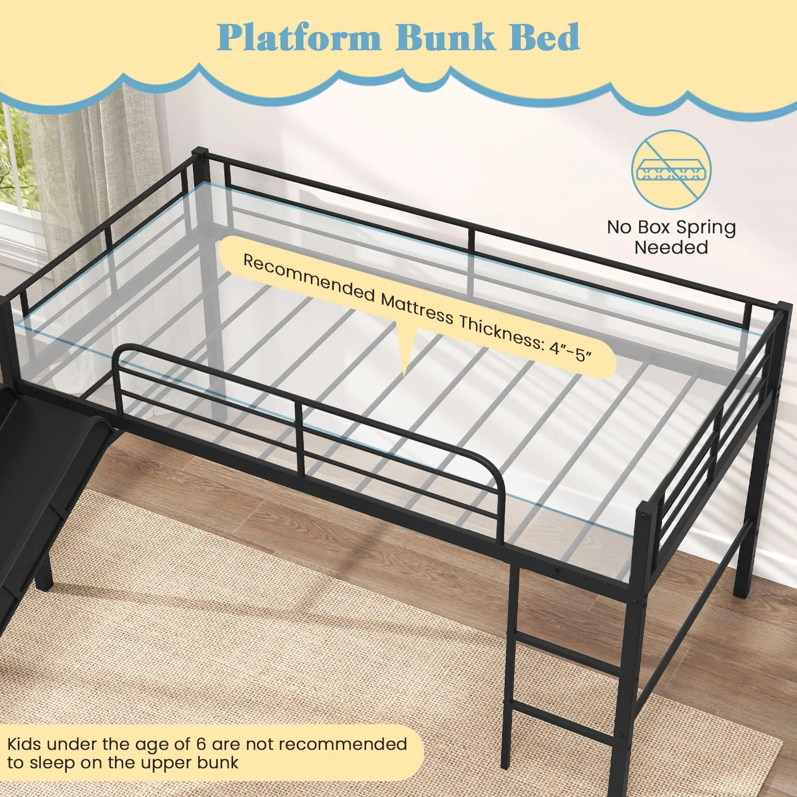 Giantex Low Loft Bed with Slide