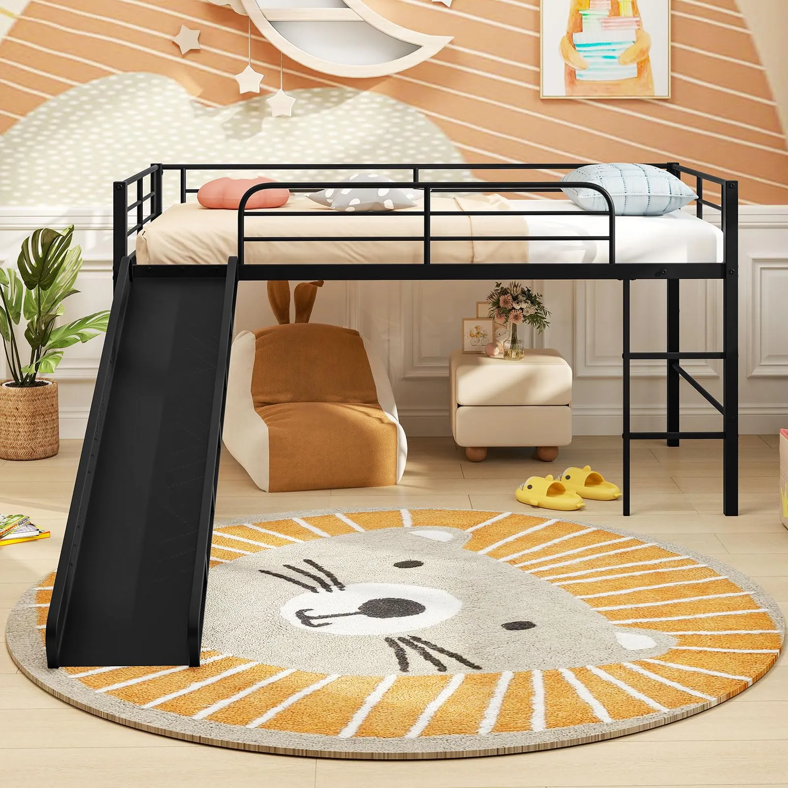 Giantex Low Loft Bed with Slide