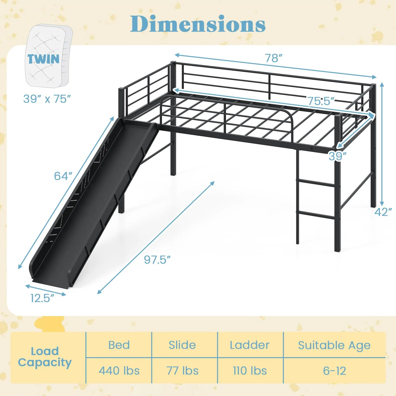 Giantex Low Loft Bed with Slide