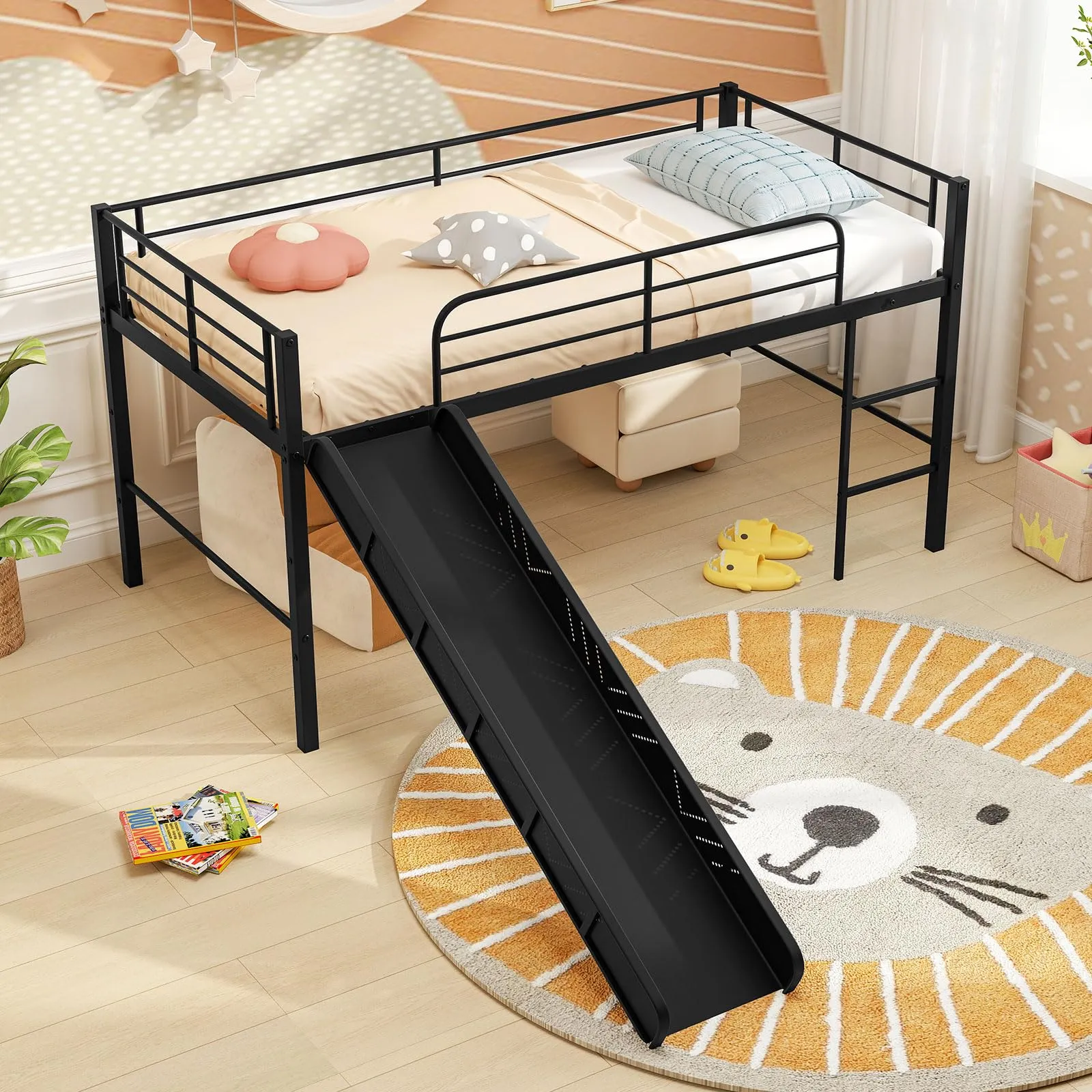 Giantex Low Loft Bed with Slide