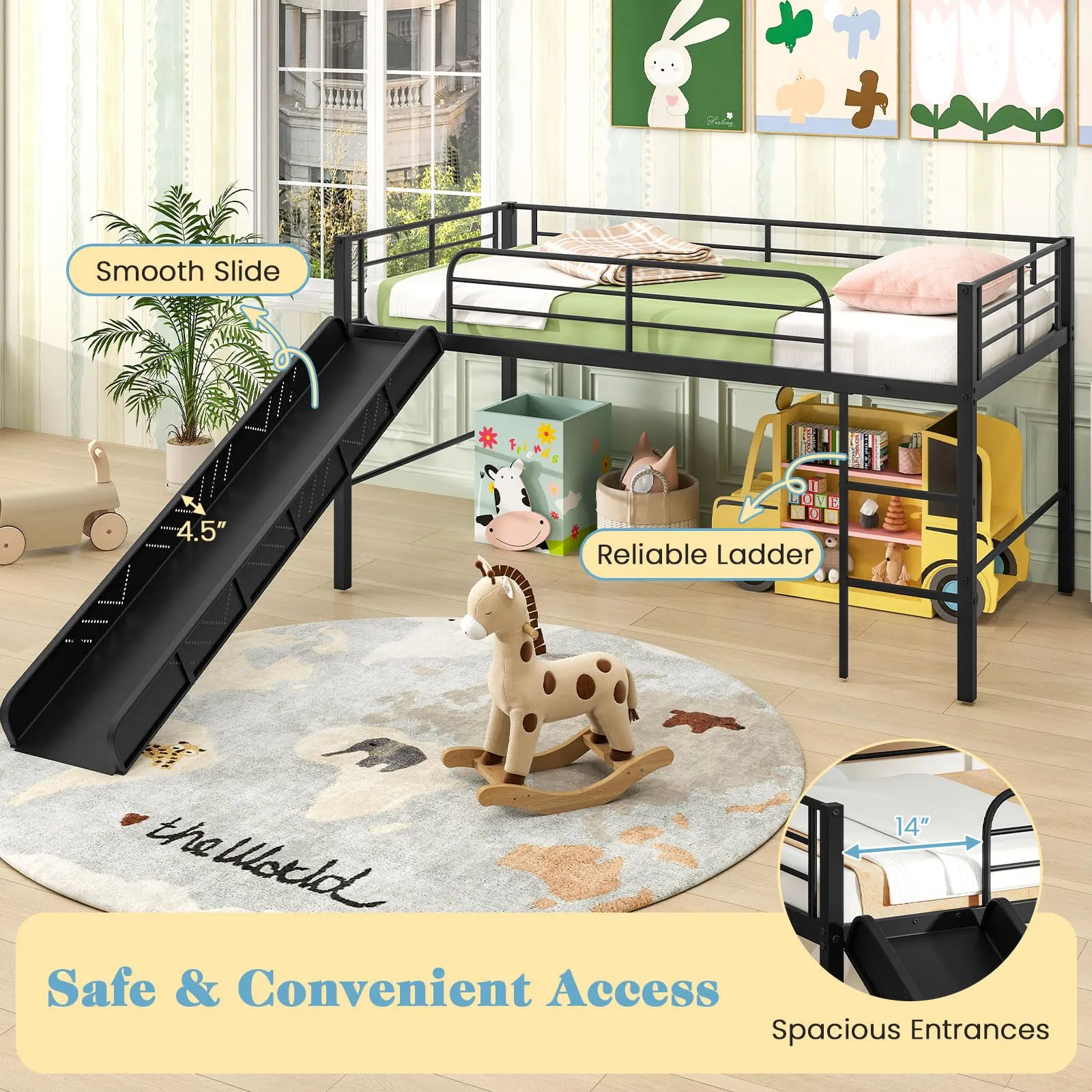Giantex Low Loft Bed with Slide